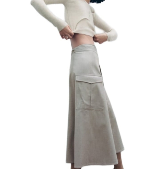 ZARA MIDI CARGO SKIRT BEIGE | 2222/476 - Picture 4 of 5